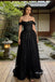 Sparkle Black Off Shoulder Long Backless Prom Dresses, DB106