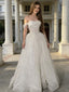 New Sparkle A-line Off Shoulder White Backless Prom Dresses, DB107
