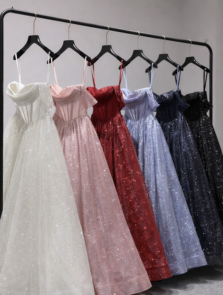 Sparkle Black Off Shoulder Long Backless Prom Dresses, DB106