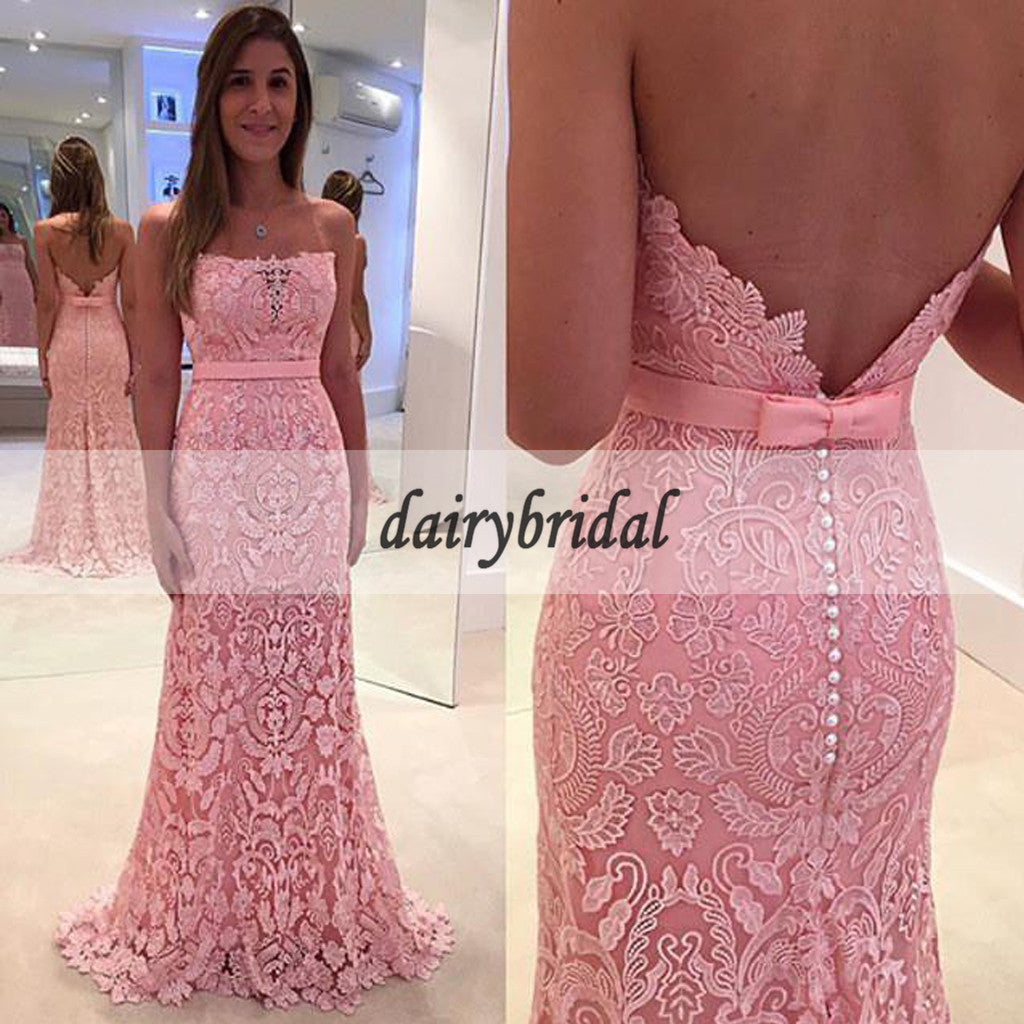 Straight Neckline Lace Prom Dress, Charming Backless Prom Dress, Mermaid Prom Dress, D139