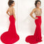 Mermaid Jersey Prom Dress, Sexy Beaded Red Prom Dress, Backless Tulle Prom Dress, D172