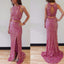 Two Pieces Beaded Prom Dress, Mermaid Open-Back Slit Prom Dress, D222