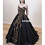 Black Satin A-line Backless Applique Charming Prom Dresses, FC4200