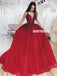 Red A-line Tulle Gorgeous Backless Beaded Sleeveless Applique Long Prom Dresses, FC4285