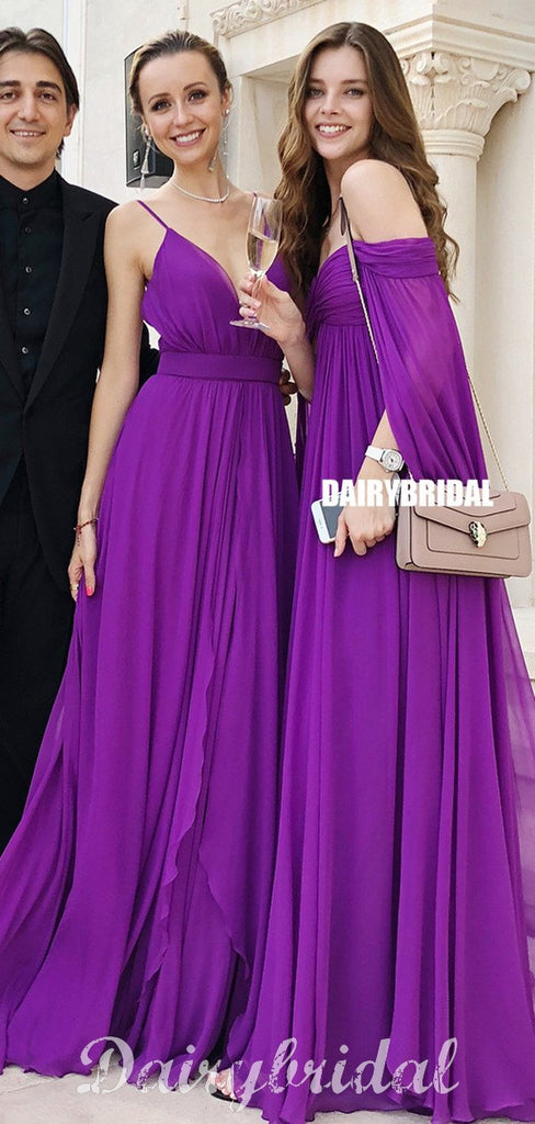 Mismatched Purple Chiffon A-Line Stunning Bridesmaid Dress, FC4583