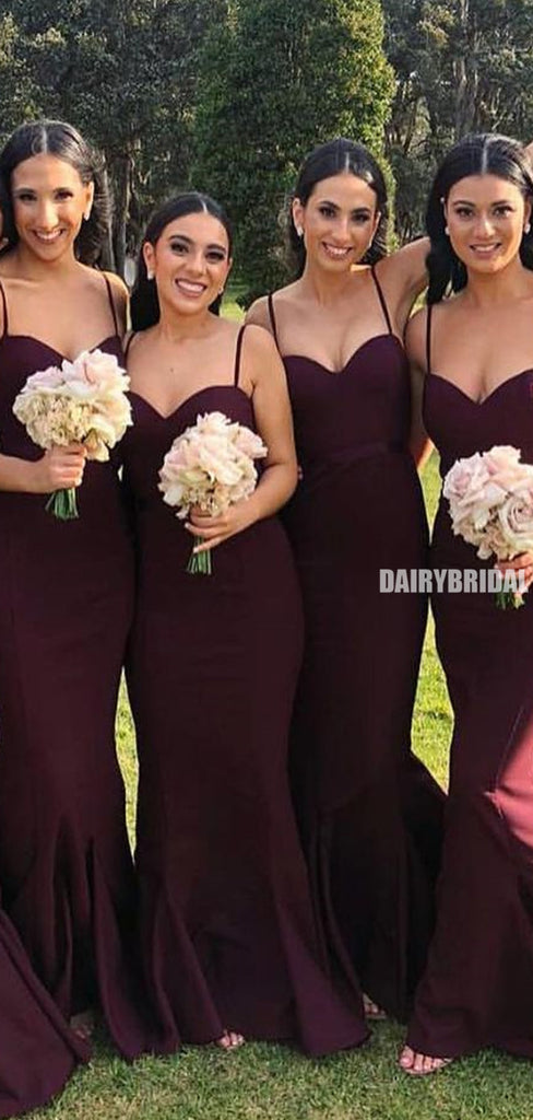 Spaghetti Straps Mermaid Sexy Backless Sleeveless Long Bridesmaid Dress, FC4760