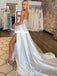 Charming Off Shoulder Satin Sexy Backless Slit Wedding Dresses, FC4782