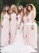 Newest A-line Pink One Shoulder Slit Long Bridesmaid Dress, FC4906