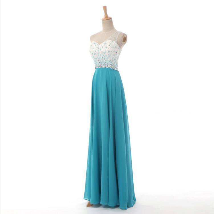 A-Line One Shoulder Backless Elegant Beading Rhinestone Chiffon Floor-Length Bridesmaid dress,220051