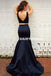 Two Pieces Satin Prom Dress, Beaded V-Back Sleeveless Mermaid Prom Dress, D812