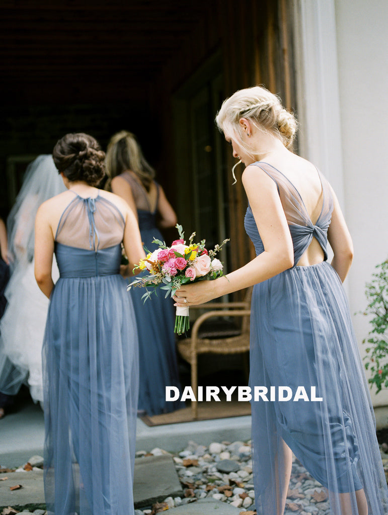 Mismatched Tulle Bridesmaid Dress, Simple A-Line Sleeveless Bridesmaid Dress, D971