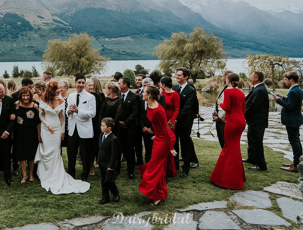 Gorgeous Long Sleeve Mermaid Red Long Bridesmaid Dress, FC4699