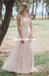 Long One Shoulder A-Line Tulle Bridesmaid Dress, Cheap Light Pink Backless Bridesmaid Dress, D959