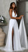 Simple A-line Chiffon Slit Deep V-neck Backless Wedding Dresses, FC2558